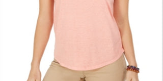 Style & Co Women's Burnout V Neck T-Shirt Orange Size X-Small