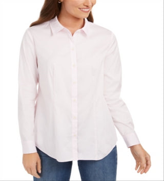 Charter Club Women's Classic Button Front Shirt Pink Size 6
