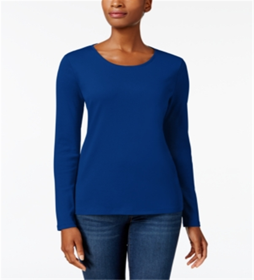 Charter Club Women's Pima Cotton Long Sleeve Top Blue Size Large