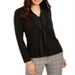 Charter Club Women's Tie Neck Crepe Top Black Size Petite L