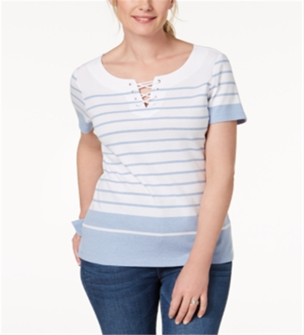Karen Scott Women's Lace up Top Blue Size Large