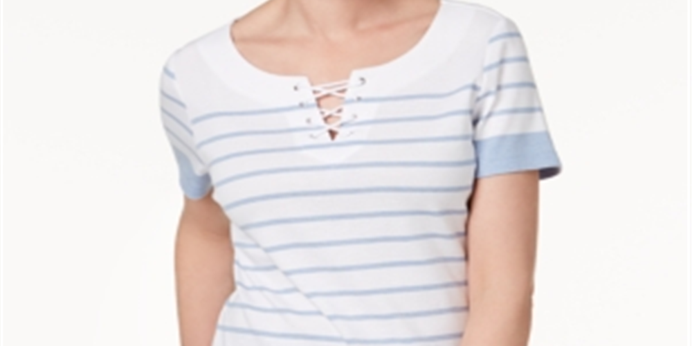 Karen Scott Women's Lace up Top Blue Size Large