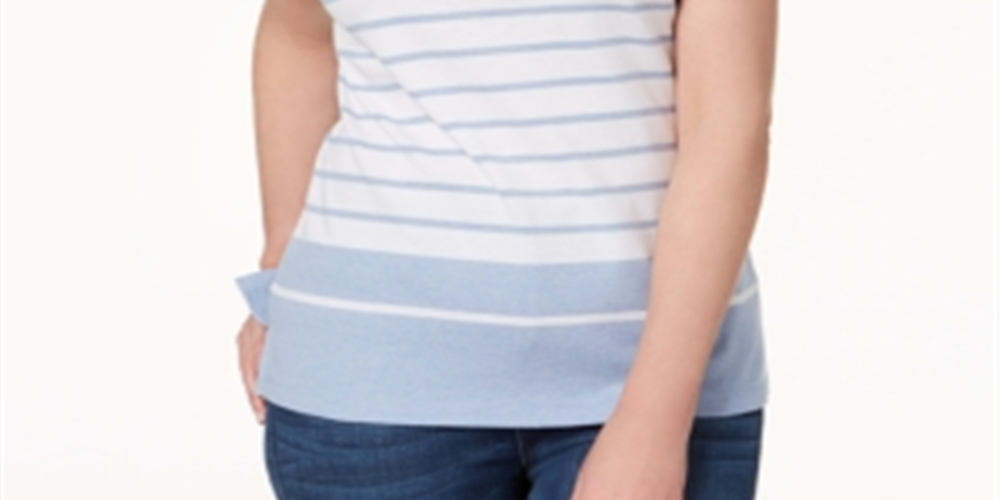 Karen Scott Women's Lace up Top Blue Size Large