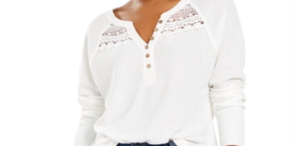 American Rag Junior's Textured Lace TrimHenley Top White Size XXS