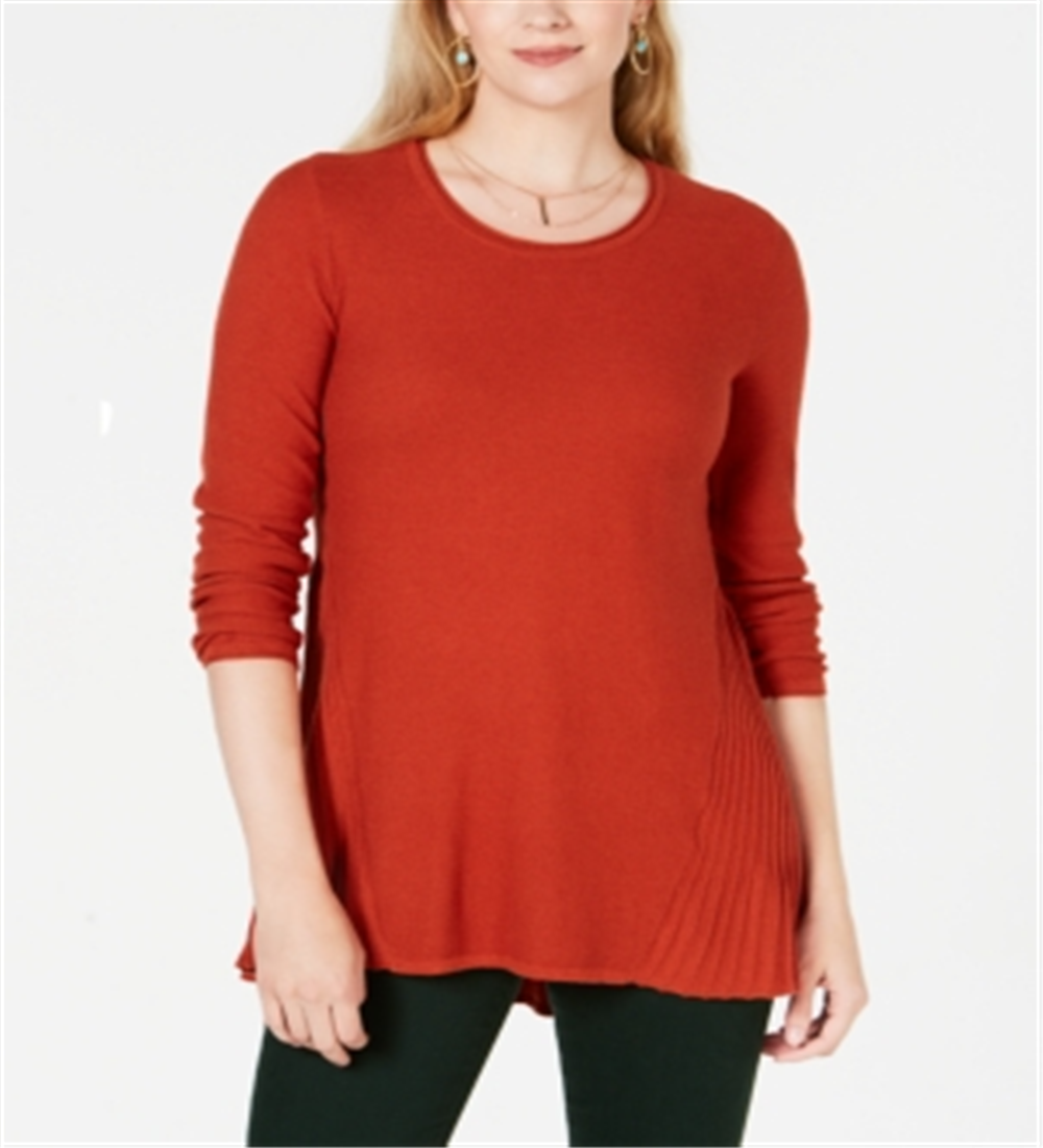 Style & Co Women's Pleated High Low Sweater Orange Size Petite L