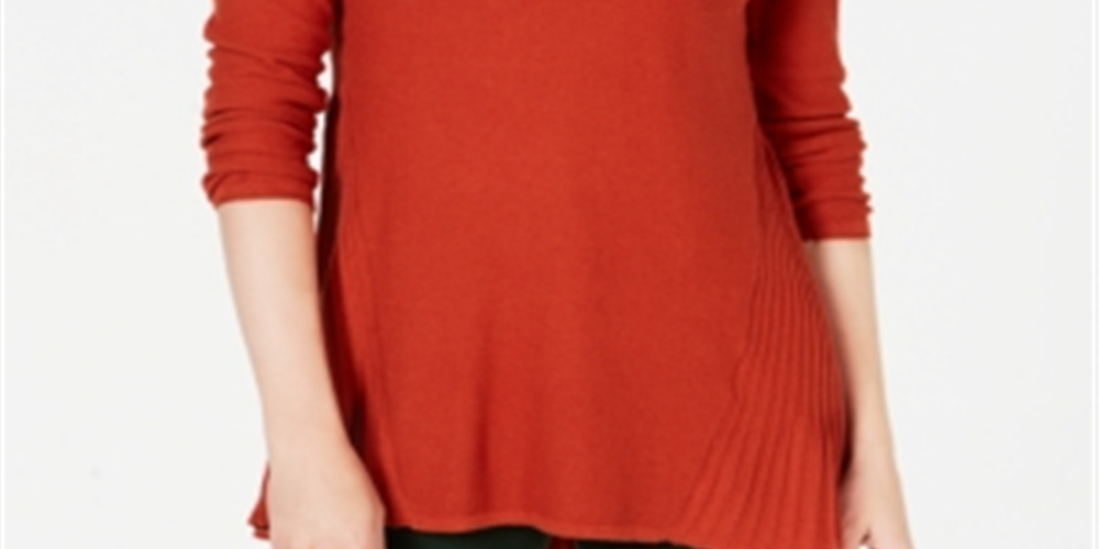 Style & Co Women's Pleated High Low Sweater Orange Size Petite L