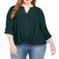 INC International Concepts Women's Twist Front Shirt Hunter Forest Green Size 1X