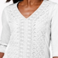 JM Collection Women's Embellished Lace Contrast Top White Size S
