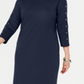 Karen Scott Women's Studded 3/4 Sleeve Boat Neck Above the Knee Shift Dress Blue Size X-Small