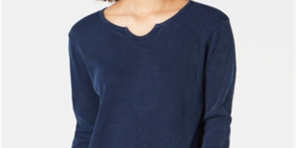 Style & Co Women's Cotton Thermal Top Blue Size Petite Large