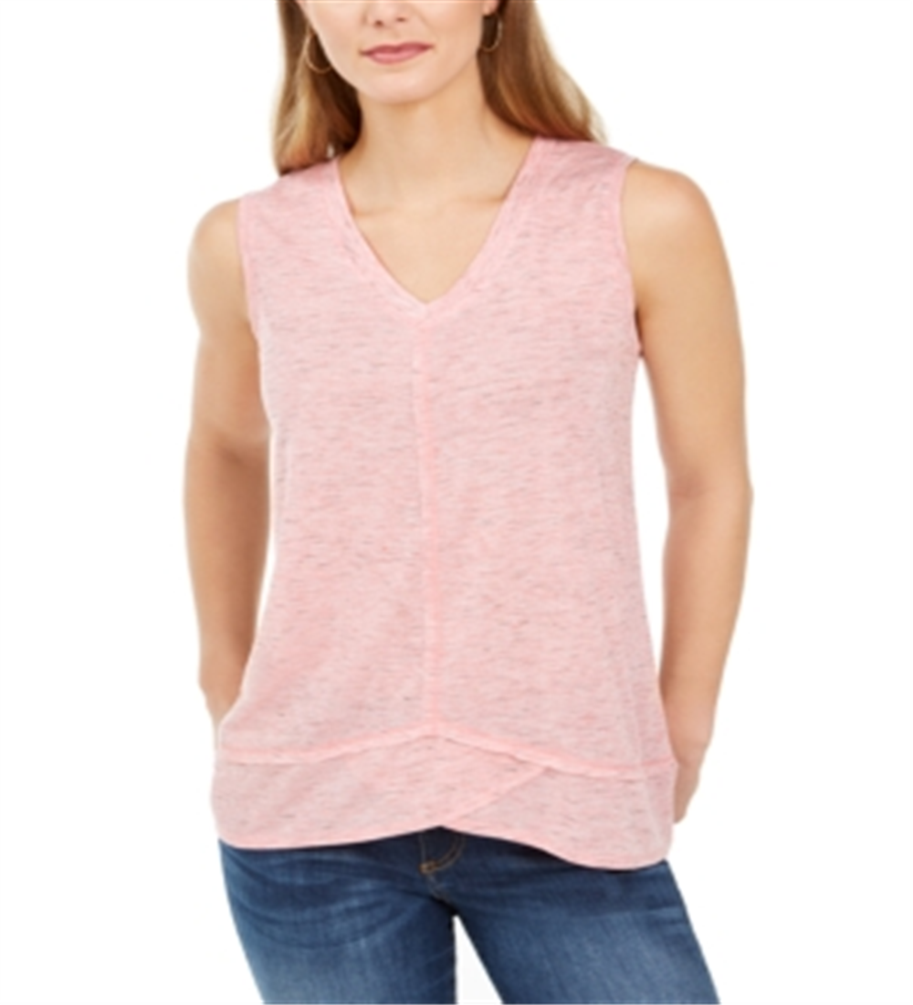 Style & Co Women's V Neck High Low Tank Top Pink Size X-Large