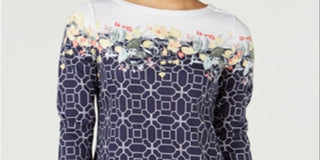 Charter Club Women's Printed Top Blue Size Petite XL