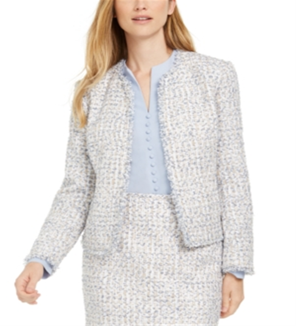 Calvin Klein Women's Open Front Tweed Jacket White Size 10