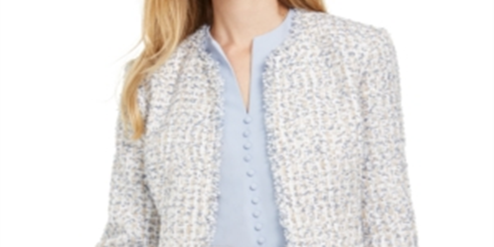 Calvin Klein Women's Open Front Tweed Jacket White Size 10
