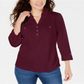 Karen Scott Women's Cotton Johnny Collar Utility Shirt Red Size Large