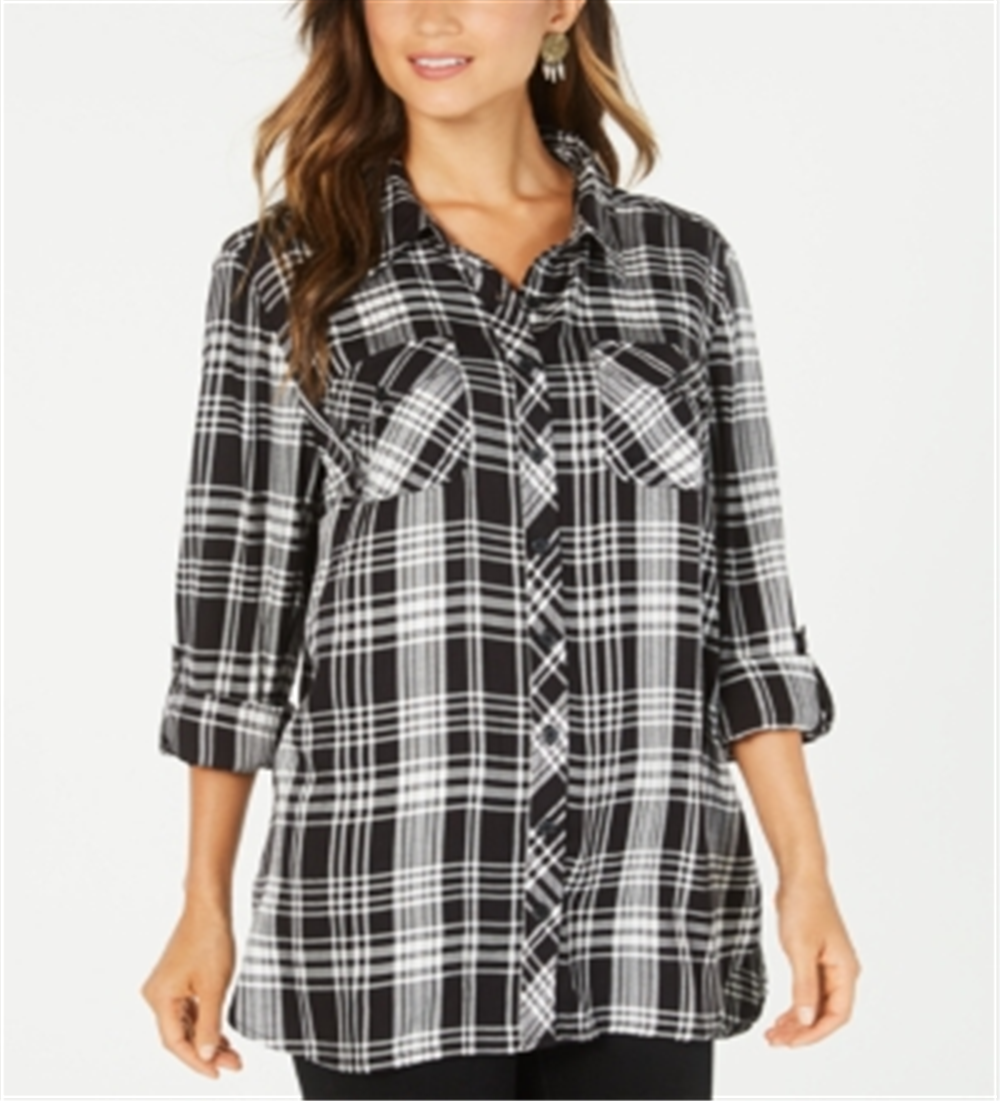 Style & Co Women's Plaid Tunic Black Size Small
