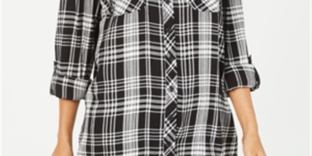 Style & Co Women's Plaid Tunic Black Size Small