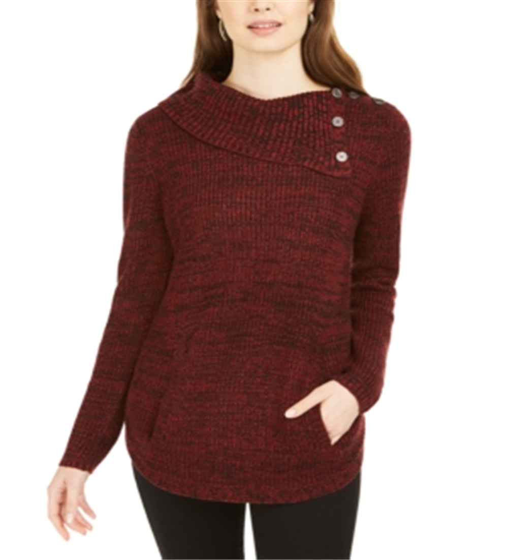 Style & Co Women's Heather Long Sleeve Crew Neck T-Shirt Evening Sweater Red Size X-Small