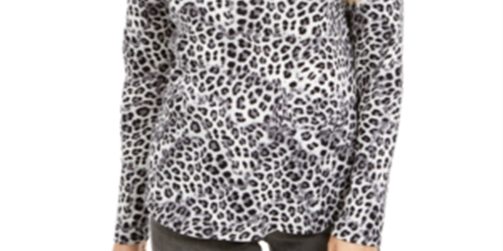 Charter Club Women's Printed Cotton Turtleneck Top White Size X-Large