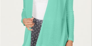 Charter Club Women's Geo Stitch Completer Sweater Blue Size Petite Small