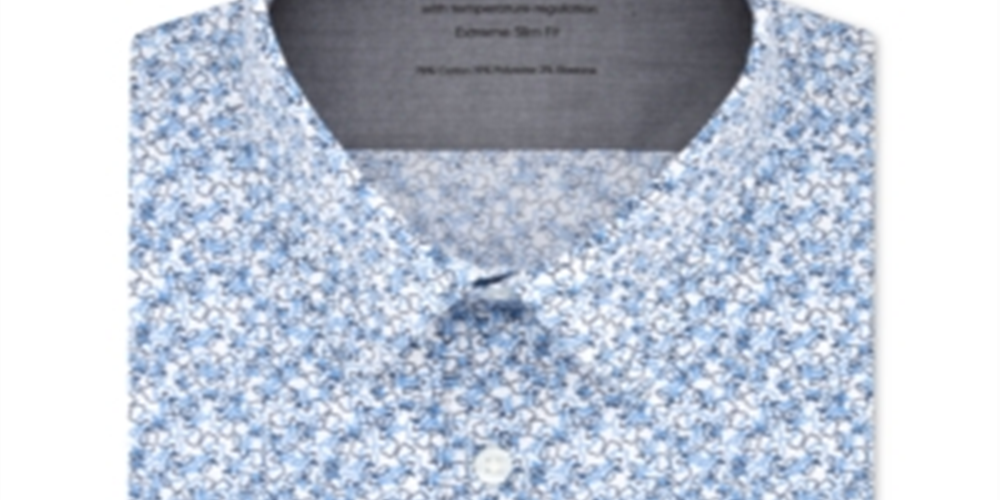 Calvin Klein Men's Extra Slim Fit Temperature Regulating Stretch Dress Shirts Blue Size 17.5x 32-33