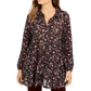 Style & Co Women's Floral Print Tiered Shirt Black Size PP