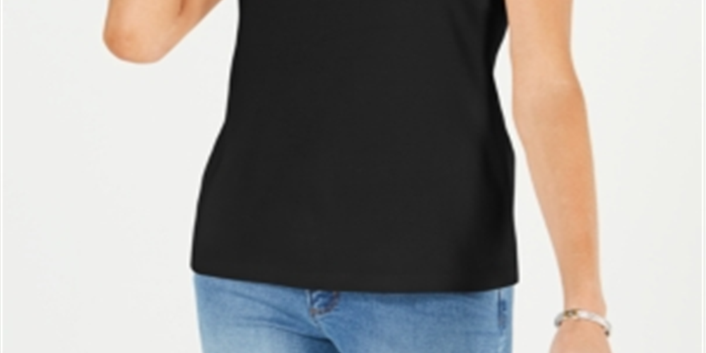 Karen Scott Women's Lattice Neck Tank Top Black Size Medium