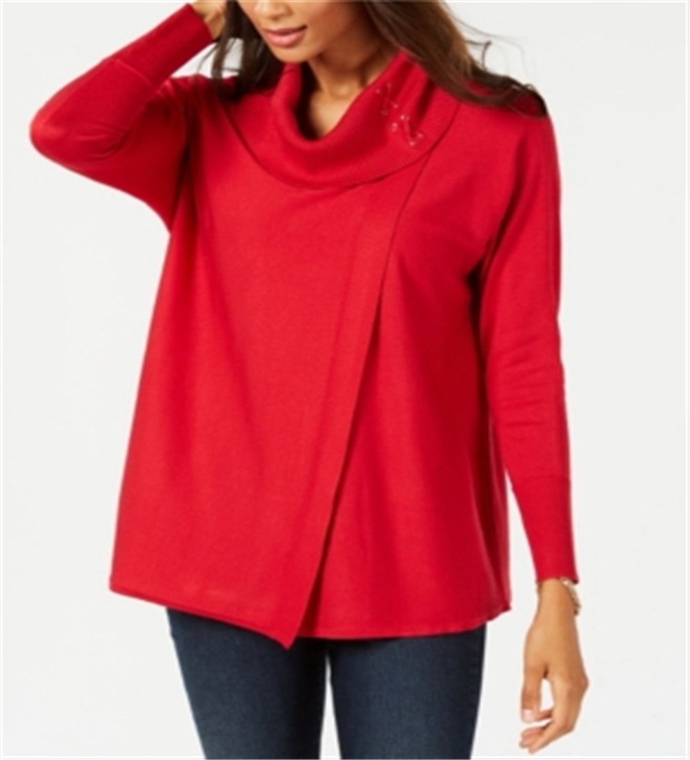 JM Collection Women's Faux Wrap Cowl Neck Sweater Red Size XX-Large