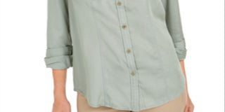 Charter Club Women's Woven Solid Tencel Shirt Green Size Medium