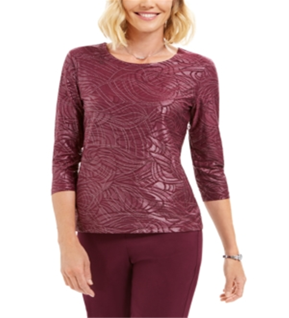 JM Collection Women's Stud Trim Matte Foil Top Purple Size X-Large