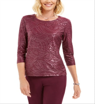 JM Collection Women's Stud Trim Matte Foil Top Purple Size X-Large