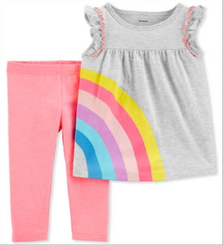 Carter's Baby Girl's 2 Pc Rainbow Tunic & Leggings Set Gray Size 6MOS
