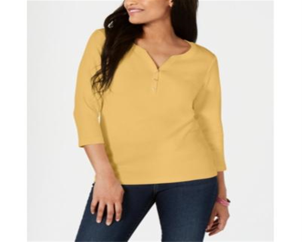 Karen Scott Women's Cotton Henley Top Brown Size XX-Large