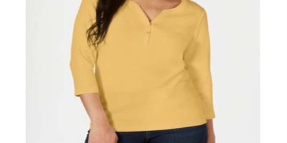 Karen Scott Women's Cotton Henley Top Brown Size XX-Large