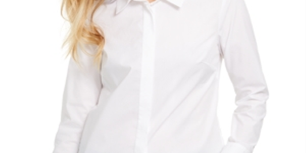 Calvin Klein Women's Fit Slim Fit Long Sleeve Button up Blouse White Size Medium