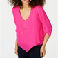 Thalia Sodi Women's Layered Ruched-Sleeve Necklace Top Pink Size Medium