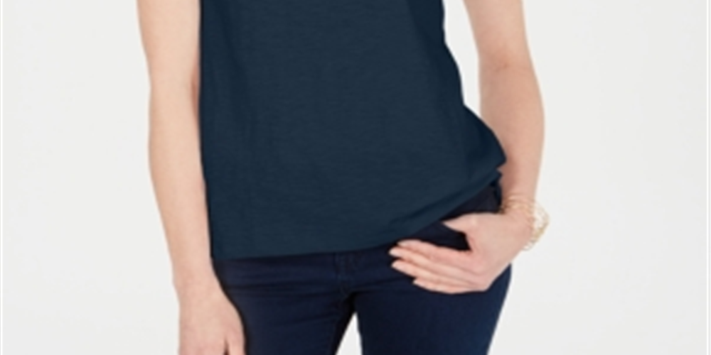 Charter Club Women's Split Neck Cotton Top Blue Size Medium