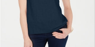 Charter Club Women's Split Neck Cotton Top Blue Size Medium