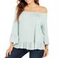 Style & Co Women's Off the Shoulder Ruffled Top Green Size Petite M