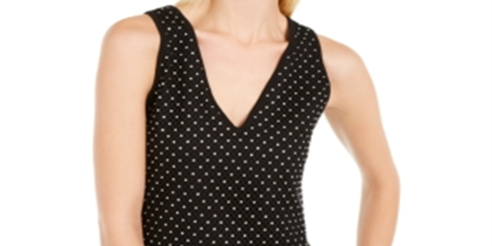 INC International Concepts Women's Rhinestone Sleeveless V Neck Sweater Black Size Medium