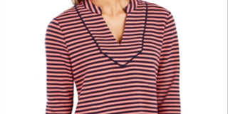 Charter Club Women's Striped 3/4 Sleeve Top Red Size X-Small