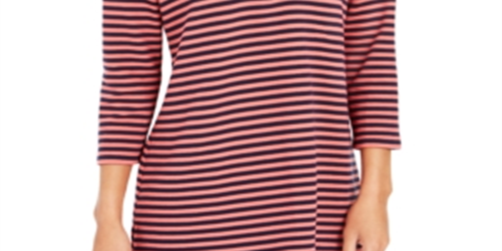 Charter Club Women's Striped 3/4 Sleeve Top Red Size X-Small