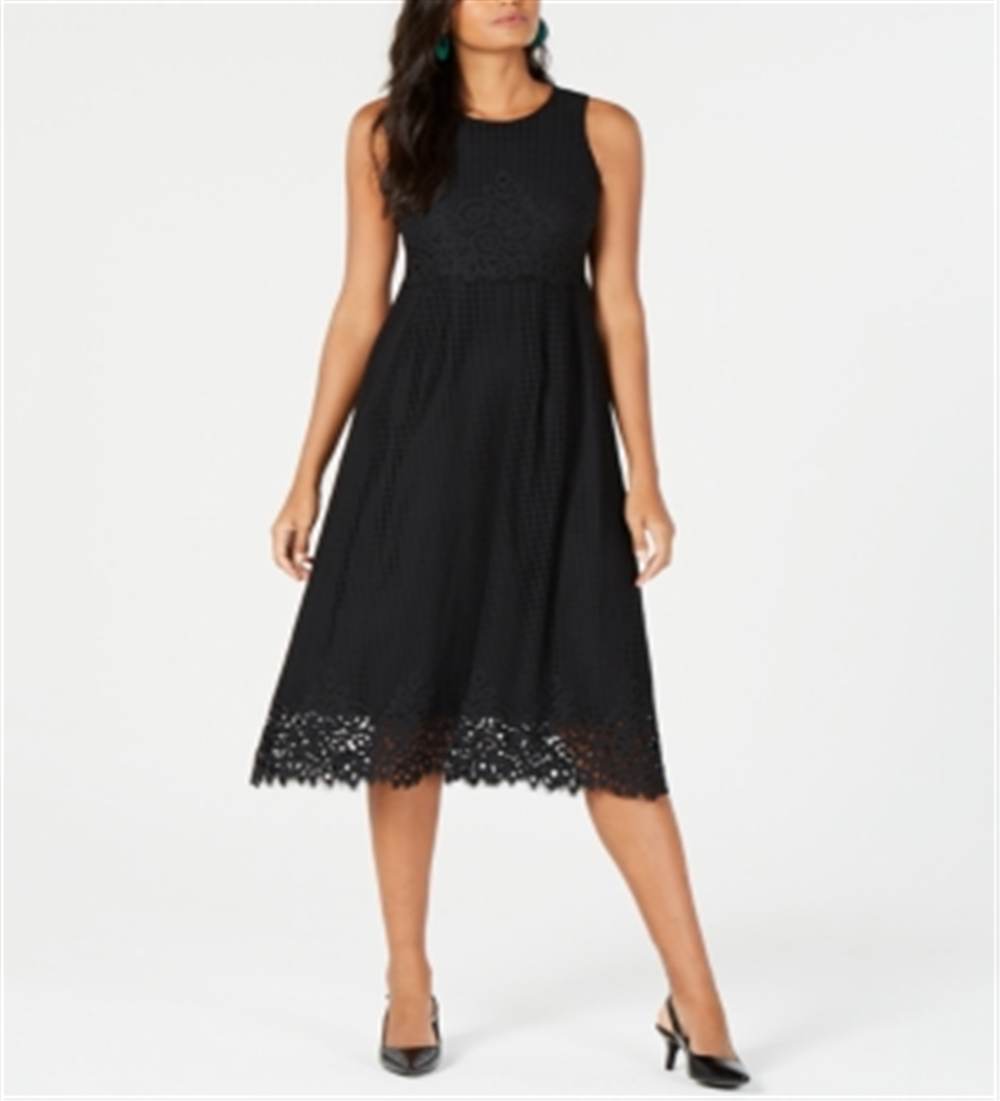 Alfani Women's Lace Sleeveless Jewel Neck MIDI Sheath Dress Black Size 12