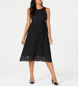 Alfani Women's Lace Sleeveless Jewel Neck MIDI Sheath Dress Black Size 12