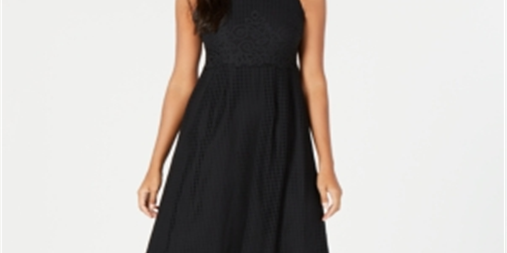 Alfani Women's Lace Sleeveless Jewel Neck MIDI Sheath Dress Black Size 12