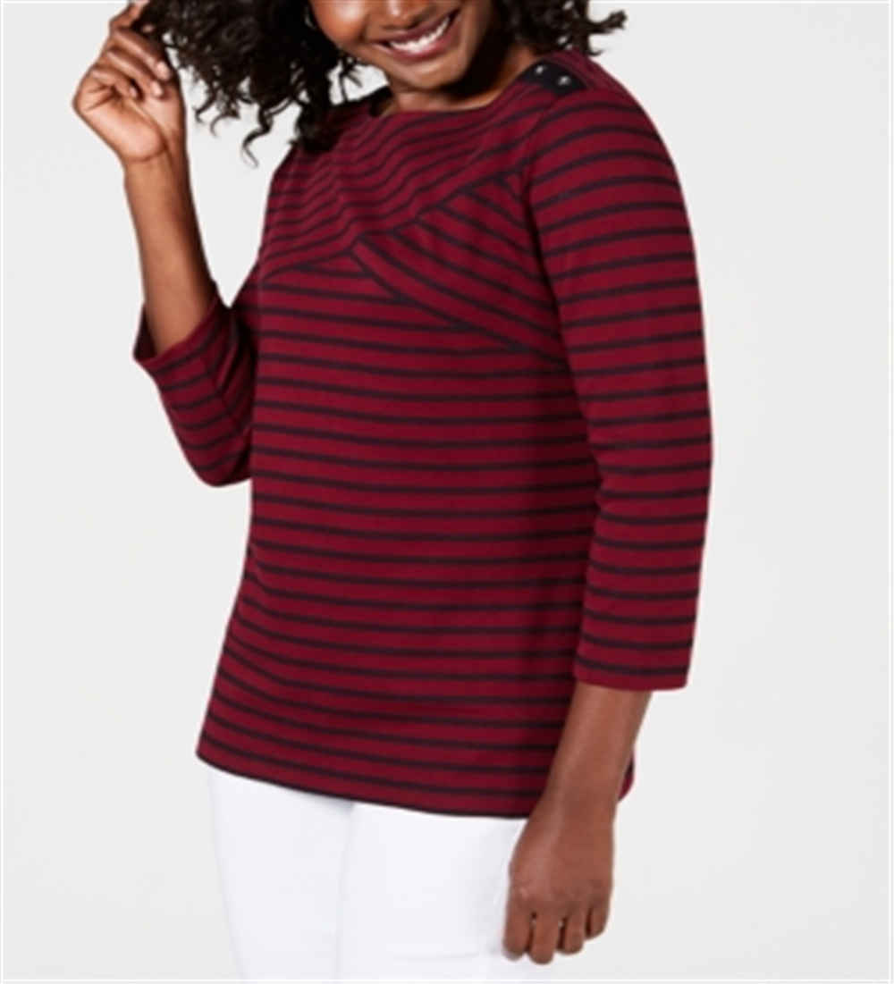 Karen Scott Women's Striped Crossover Top Red Size X-Small