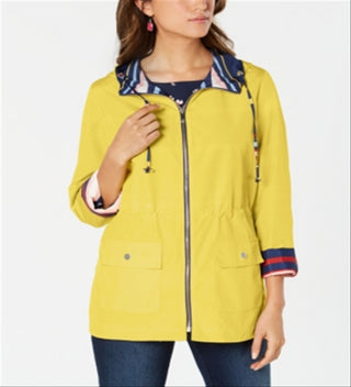 Charter Club Women's Reversible Striped Anorak Yellow Size Large