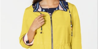 Charter Club Women's Reversible Striped Anorak Yellow Size Large
