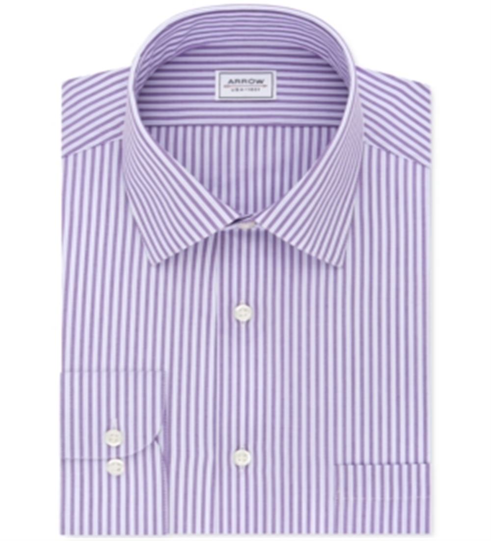 Arrow Men's Athletic Fit Stripe Dress Shirt Purple Size 17-17.5