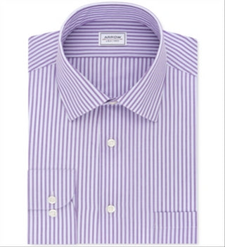 Arrow Men's Athletic Fit Stripe Dress Shirt Purple Size 17-17.5